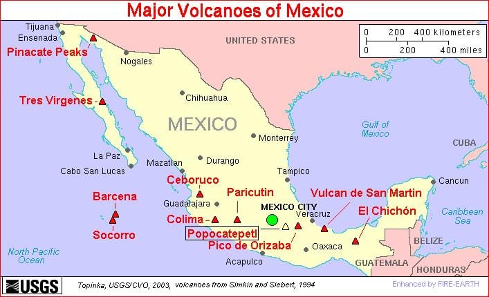 map of Mexico আগ্নেয়গিরি