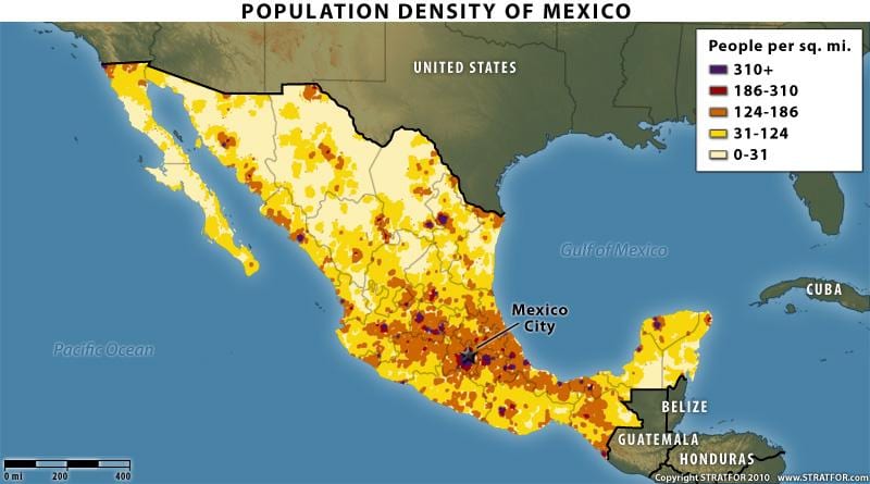map of Mexico জনসংখ্যার বন্টন