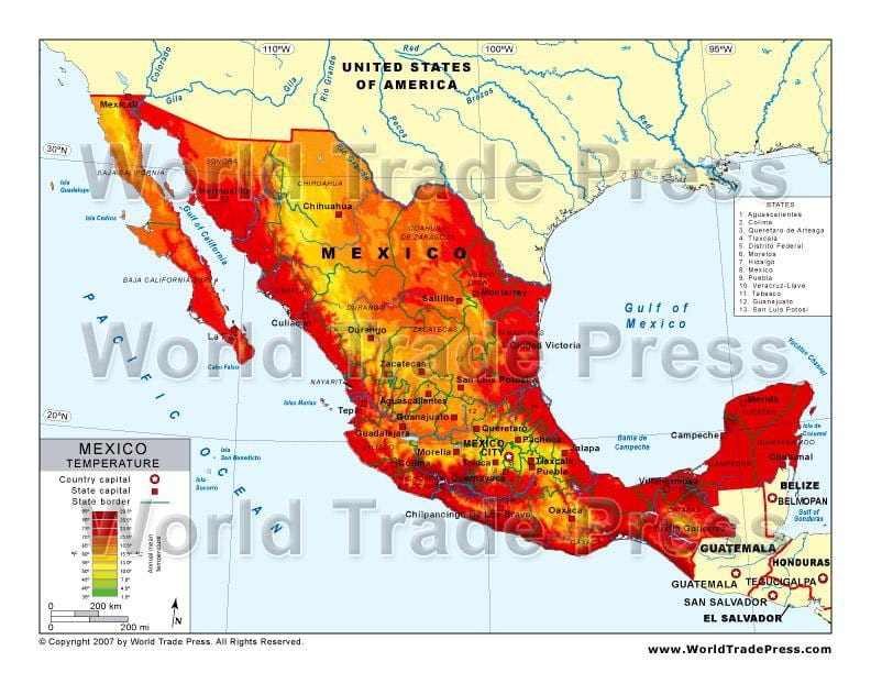 map of Mexico তাপমাত্রা