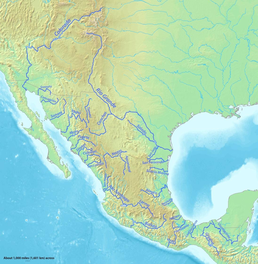 map of Mexico নদী