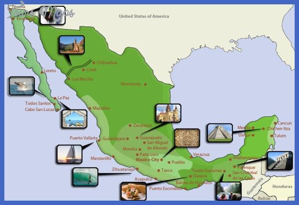 map of Mexico পর্যটন গন্তব্যস্থল
