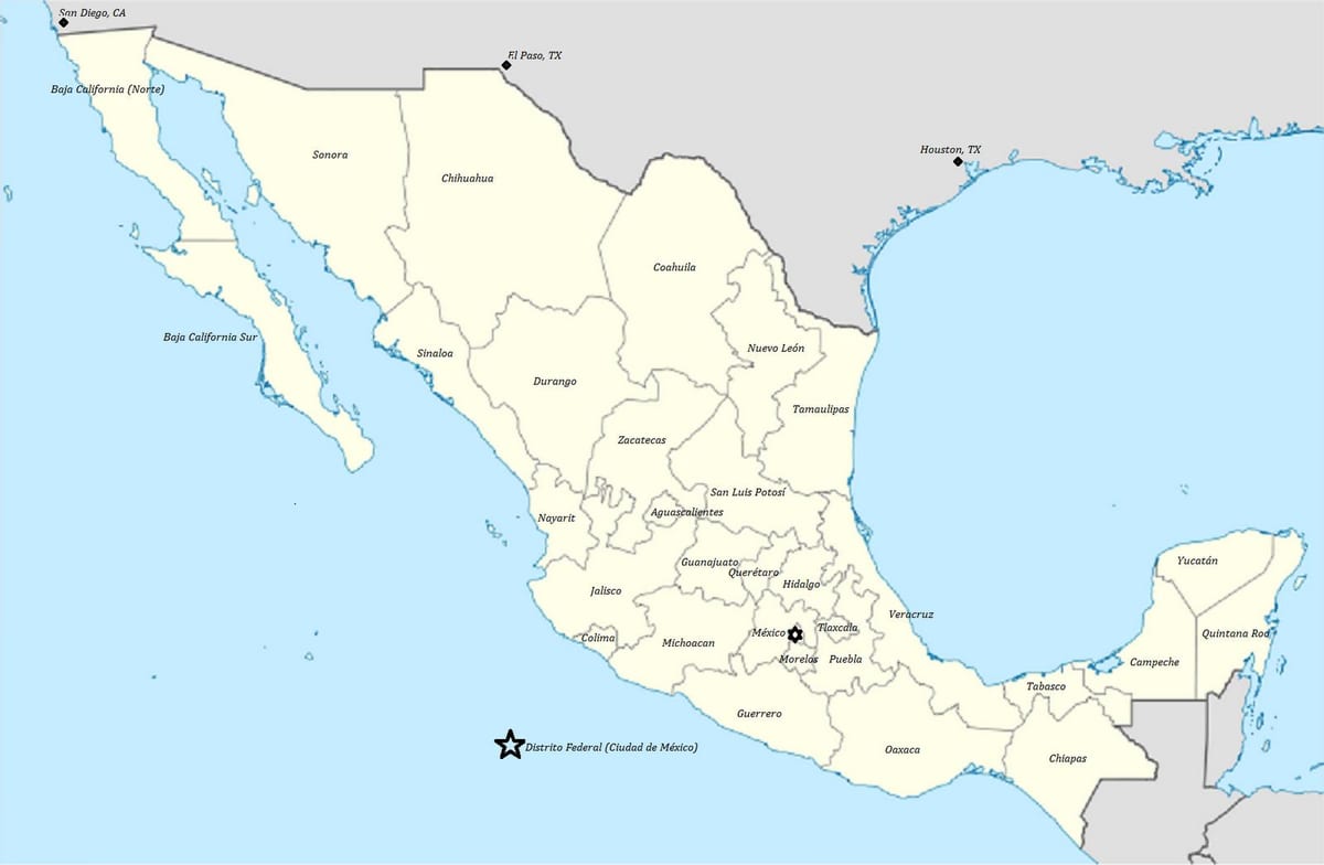 map of Mexico রাষ্ট্র দ্বারা