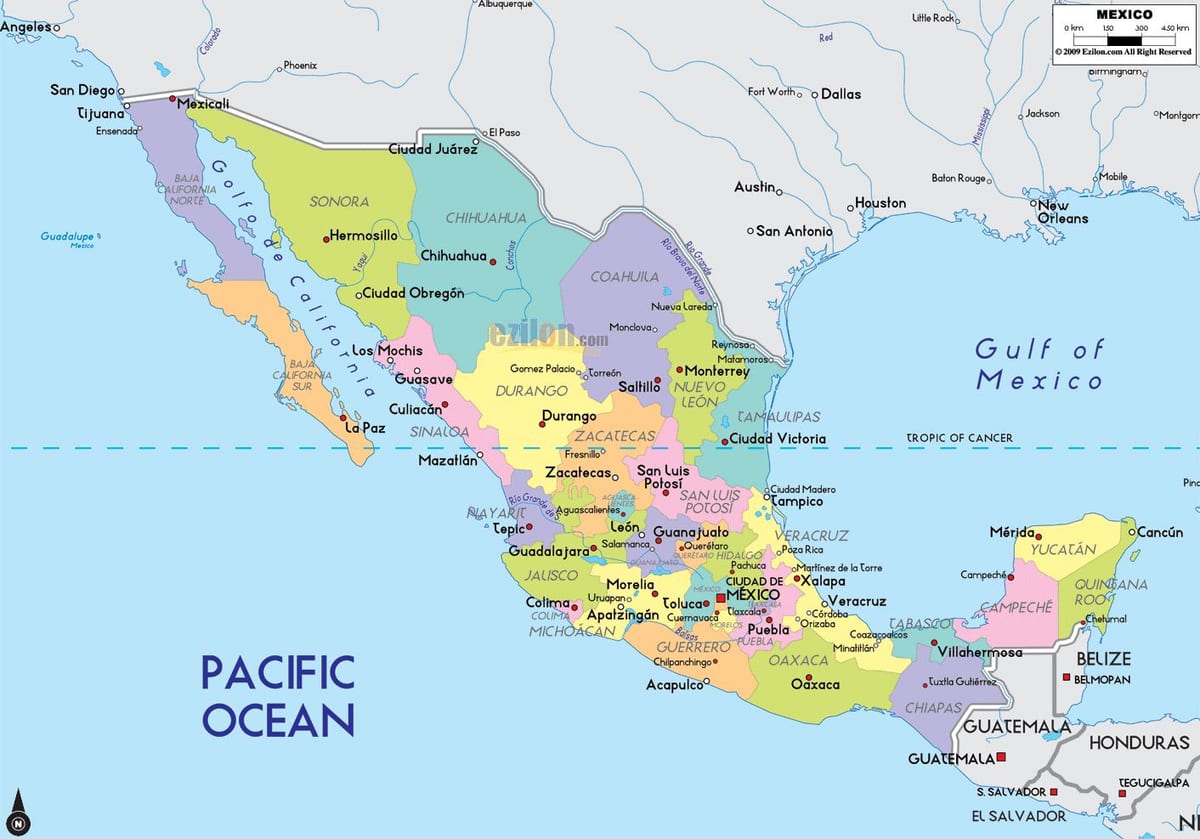 map of Mexico রাজনৈতিক