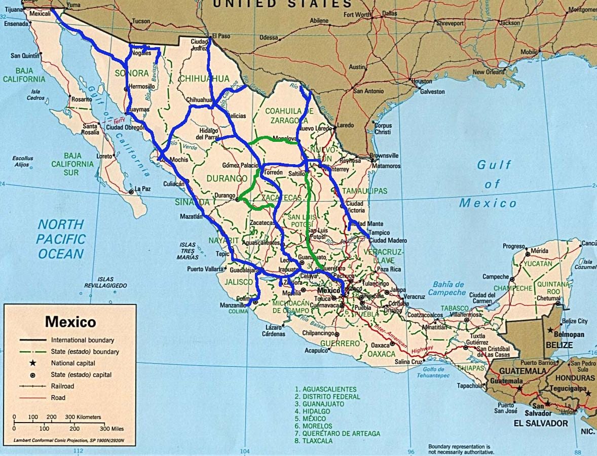 map of Mexico transports