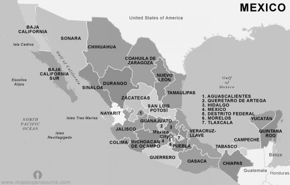 map of Mexico, কালো এবং সাদা